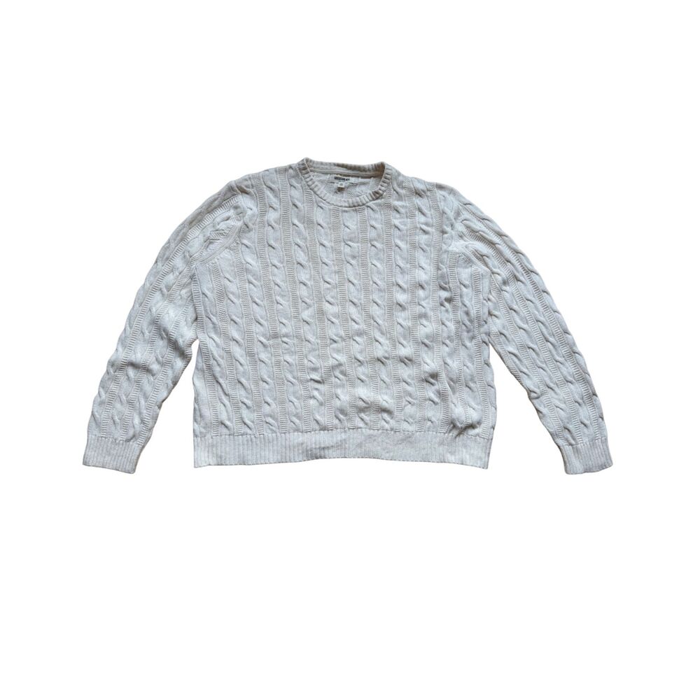 Cream Textured Chunky Cable Cotton Knit Crew Neck Sweater Size 2XL Goodthreads